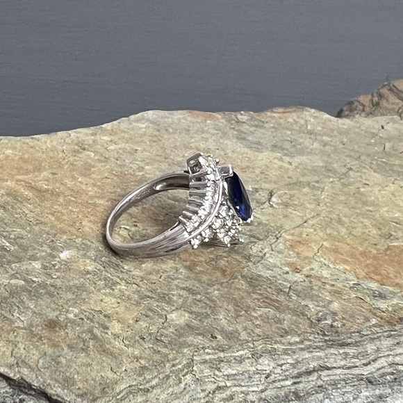 Sterling lab created sapphire and diamond ring. Size 6. - Picture 6 of 7